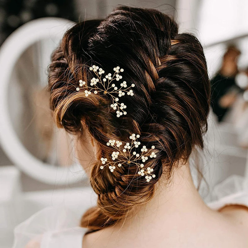 2Pcs/Set Silver Gold Color Hairpin Bridal Wedding Pearl Hair Clip For Women Clip Elegant Hairpin Bride Hair Accessories