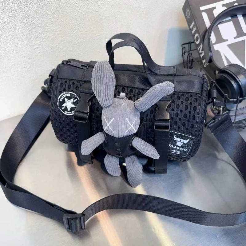 

New Casual Mesh Crossbody Bag Cartoon Doll Cylinder Shoulder Bag for Women Large Capacity Versatile Bags Fashion Handle Handbag