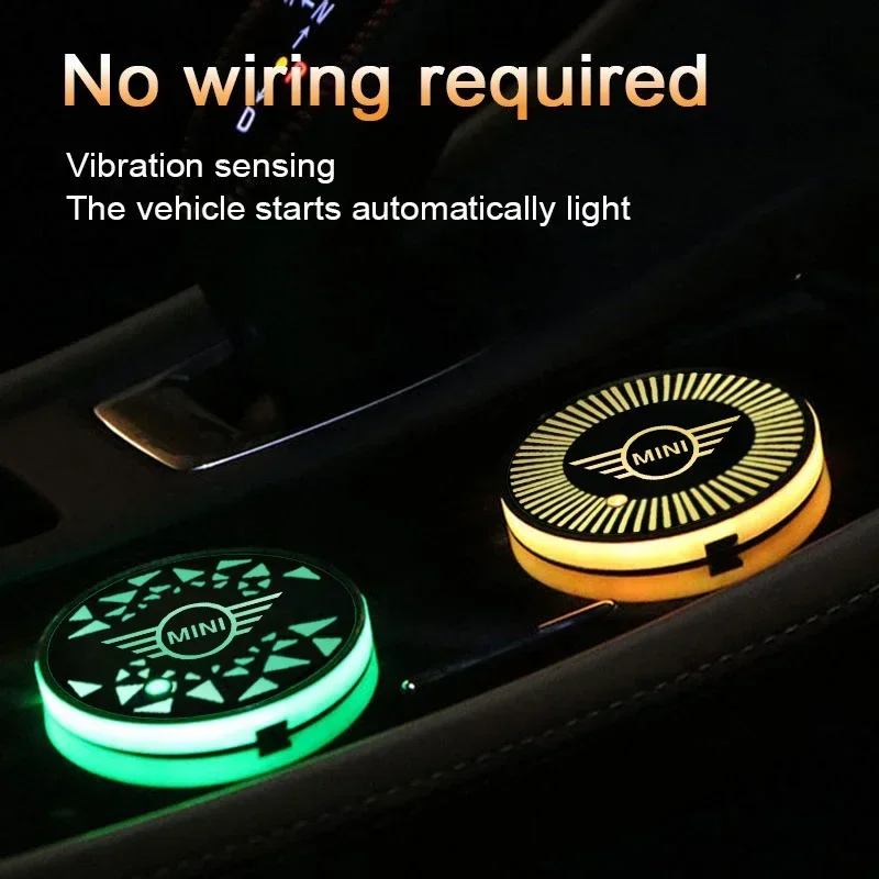 7 Colors LED Car Water Coaster Smart Induction Light Bottle Cup Mat Pad for Mini Cooper R50 R52 R53 R55 R56 F54 F55 F56 F60 Logo