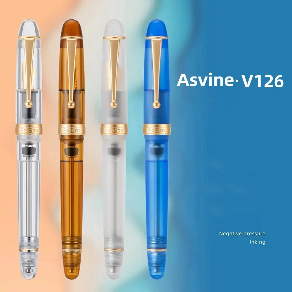 Asvine v126 Vakuum füllung Füll federhalter ef/f/m Feder, schönes transparentes braun/mattblaues, weißes Acryl-Schreib geschenkset