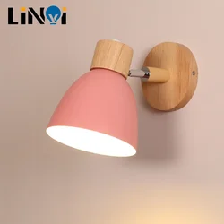 Wooden Wall Lights Bedside Lamp Wall Sconce Modern Light for Bedroom Nordic Macaroon 6 Color Steering Head E27 85-285V