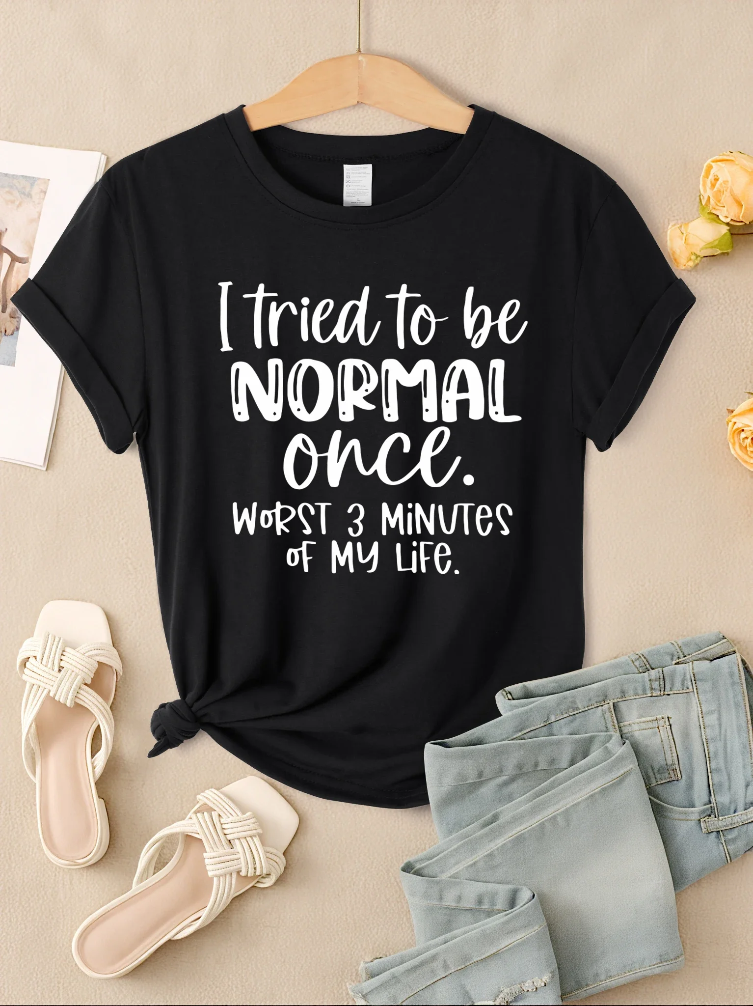I Tried To Be Normal Once Print Women T-Shirts Fashion Short Sleeve Trendy Sports Clothes Casual Hip Hop Clothing