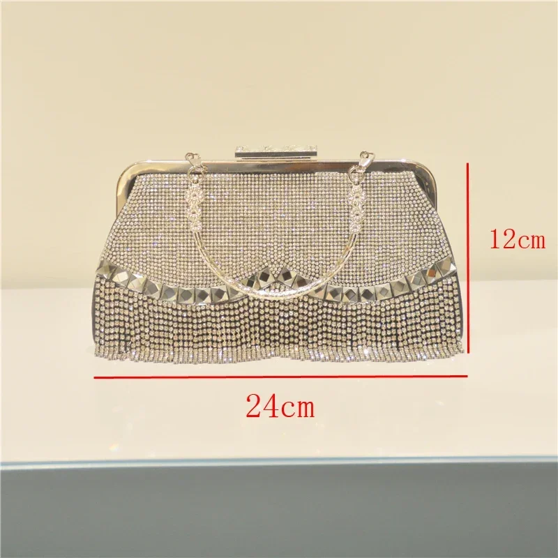 Purse Shining Crystal Rhinestones Evening clutch Bag Purses and handbag luxury Designer silver tassel Shoulder Bag banquet bag