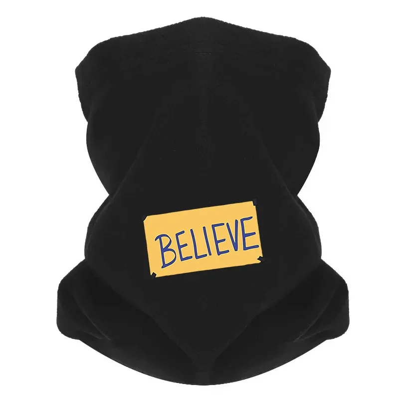 Believe handwritten sign yellow card dark Men Outdoor Scarf Mask Neck Gaiter Hat Women cap Headgear Windproof Keep Warm Winter M
