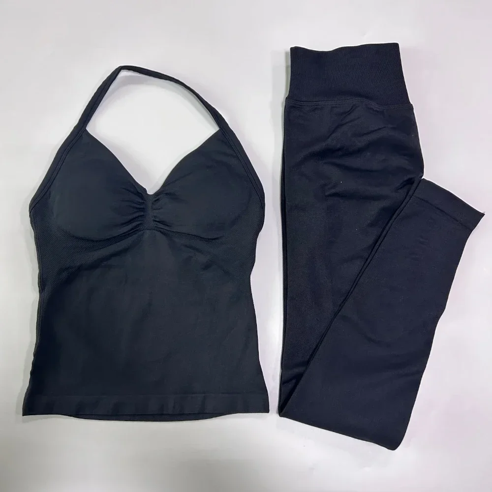 Nahtloses Gym-Set für Damen: Tanktops, High-Waist-Scrunch-Yoga-Leggings, Fitnesskleidung, Workout-Sets, Sportbekleidung, Gym-Anzug, Activewear – Detail 18