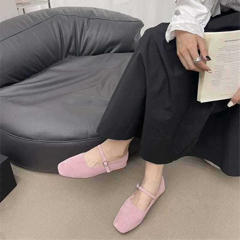 

AIYUQI 2025 new Mary Jane women's shoes suede leather non-slip ballet flat shoes square toe comfortable female shoes