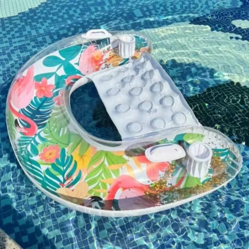 Juguetes Inflables en Forma de U, Tumbona Flotante para Piscina, Sofá Flotante con Diseño de Flamenco de la Selva Tropical, Juguetes Acuáticos de Verano con Portavasos y Asa