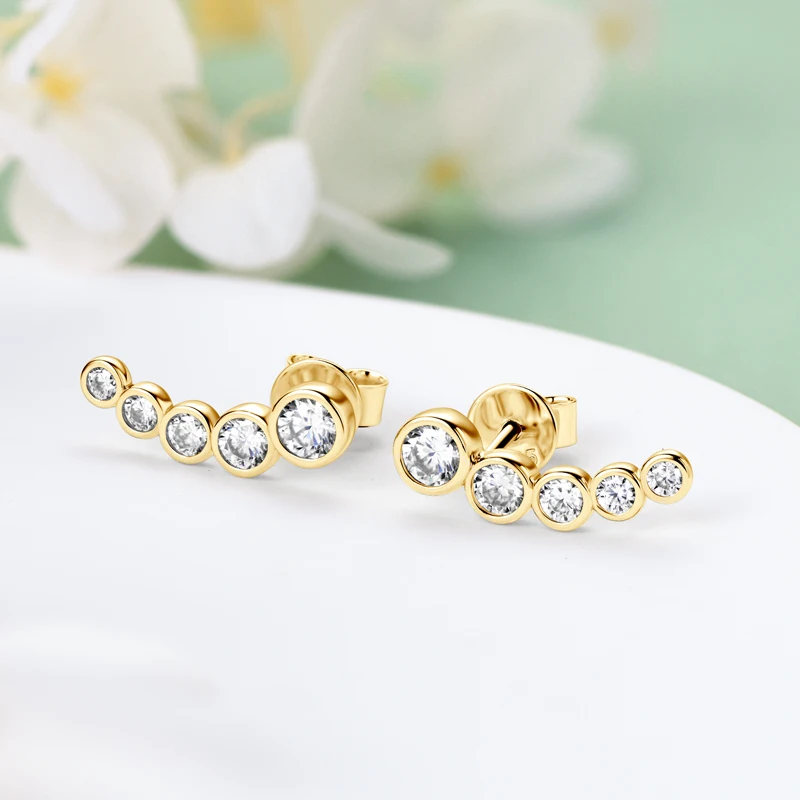 100% 925 Sterling Silver 7 Star Moissanite Earrings Climber Trendy Climbing Stud for Women Personalized Fine Jewelry Party Gift