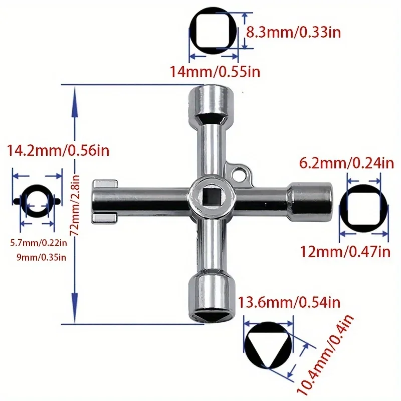 4 Way Multifunctional Universal Cross Key Electrician Valve Tool Train Key Electric Elevator Cabinet Valve Gas Electric Opening
