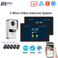 1080P Tuya Smart Home Video Intercom 2 Wires 7 Inch Apartment Video Doorphone Wireless WIFI Doorbell Camera 5-in-1 Unlock System