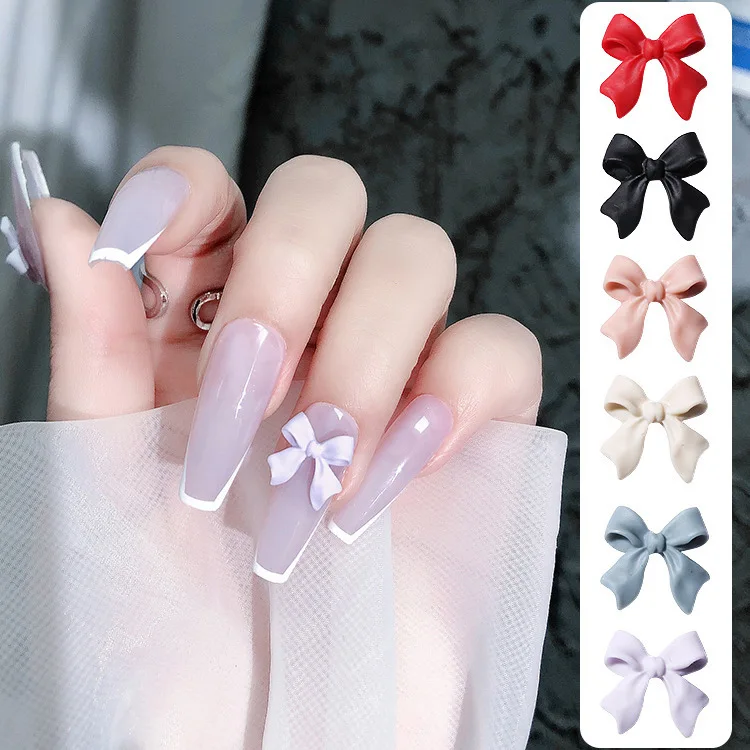 White Ribbon Resin Bow 3D Rhinestone Nail Art Decoration Nail Charm Parts Accessories Supplies for DIY Manicure Design