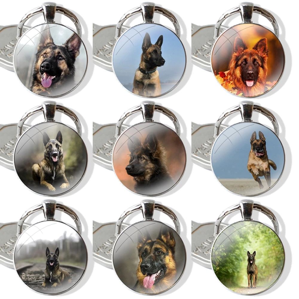 Belgian Malinois Keychain Handmade Glass Cabochon Key Ring Holder Pendant Key Chains