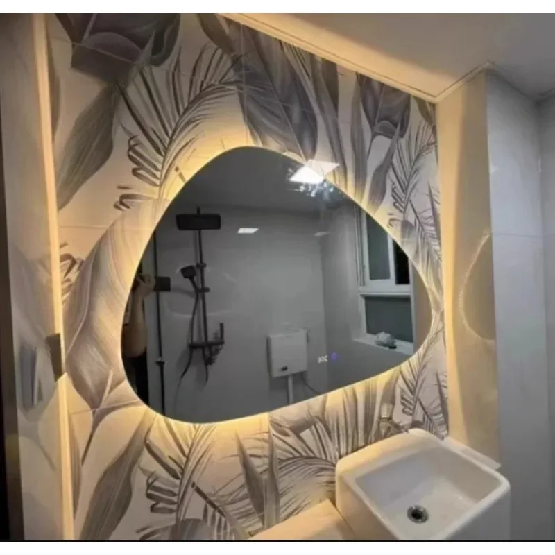 

Nordic Special-shaped Bath Mirrors Hotel Bathroom Art Decoration Mirrors Irregular Smart Led Luminous Wall-mounted Mirrors