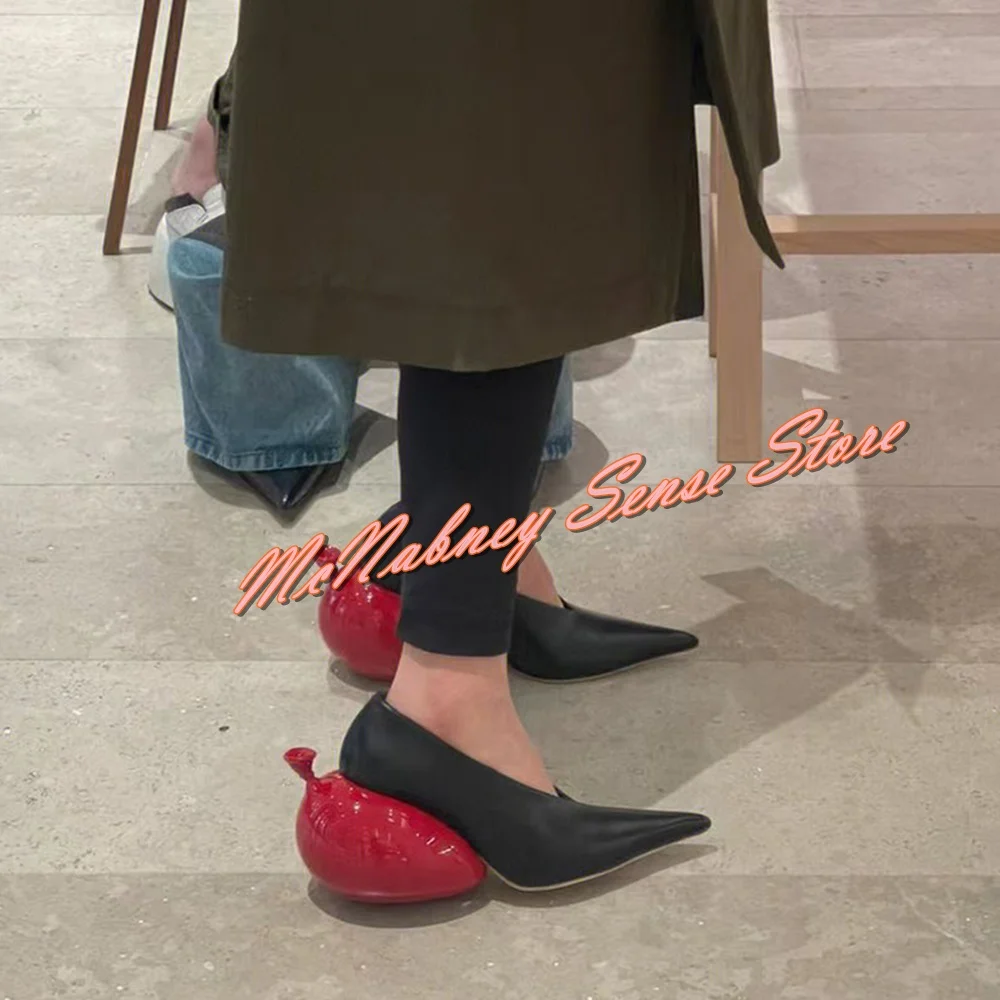 Strange Style Balloon Heels Pumps Pointy Toe Slip On Women Sexy Shoes Leather High Heels New Style Runway Spring Shoes Fashion