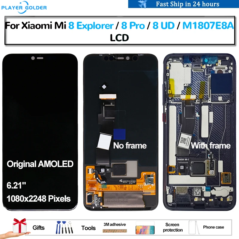 

Original AMOLED For Xiaomi Mi 8 Pro 8 Explorer 8 UD M1807E8A Pantalla lcd Display Touch Panel Screen Digitizer Assembly Repair