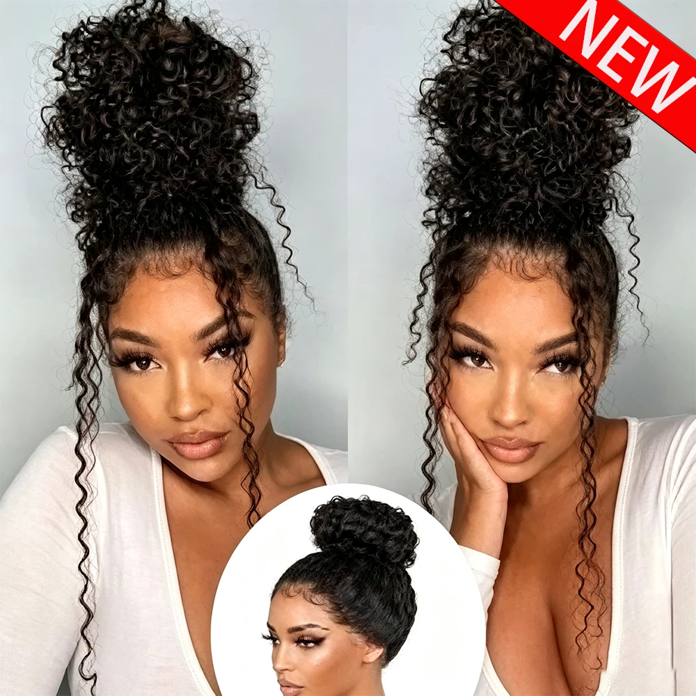 Kinky Curly Invisible Strap 360 Full Lace Glueless Wig Human Hair Glueless 400 Density 32 Inch Remy Curly No Glue Wigs For Woman