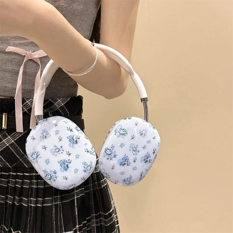 Wildflower wf Blue Rose Flowers Headband Phone Earphone Case for AirPods Max Wireless earphones Headset Sleeve Cover