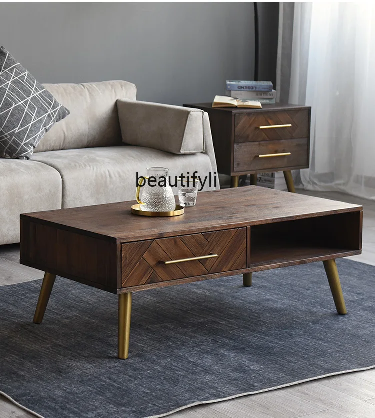 Solid Wood Bedroom Nordic Coffee Table Combination Modern Minimalist Living Room Light Luxury Creative TV Cabinet