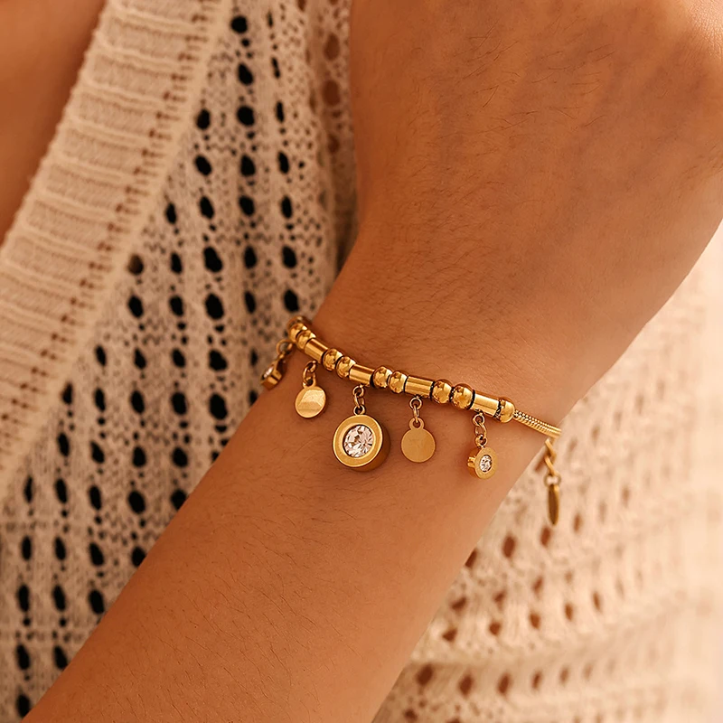 GANPUP 316L Stainless Steel Metal Wrist Chain Charms Bracelet Bangle For Women New Gold Color Waterproof Fashion Jewelry Bijoux