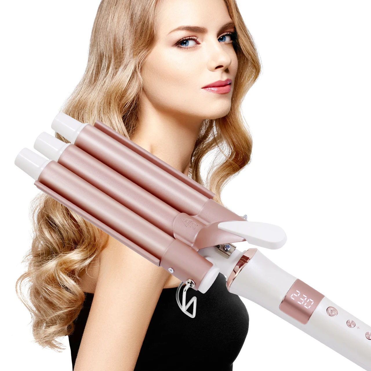 Hatteker Professional Hair Curling Iron Ceramic Triple Barrel Waver Electric Hair Styling Tool for Versatile Curls And Waves
