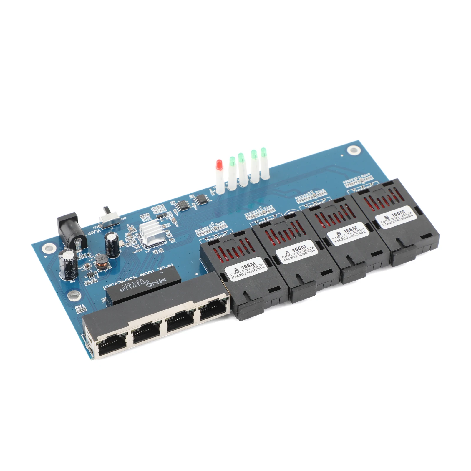 PCBA Board 4 RJ45 to 4 SC 2A+2B Optic Connector 10M/100M Fiber Optic Media Converter 1310nm/1550nm Ports 20KM Ethernet Switch