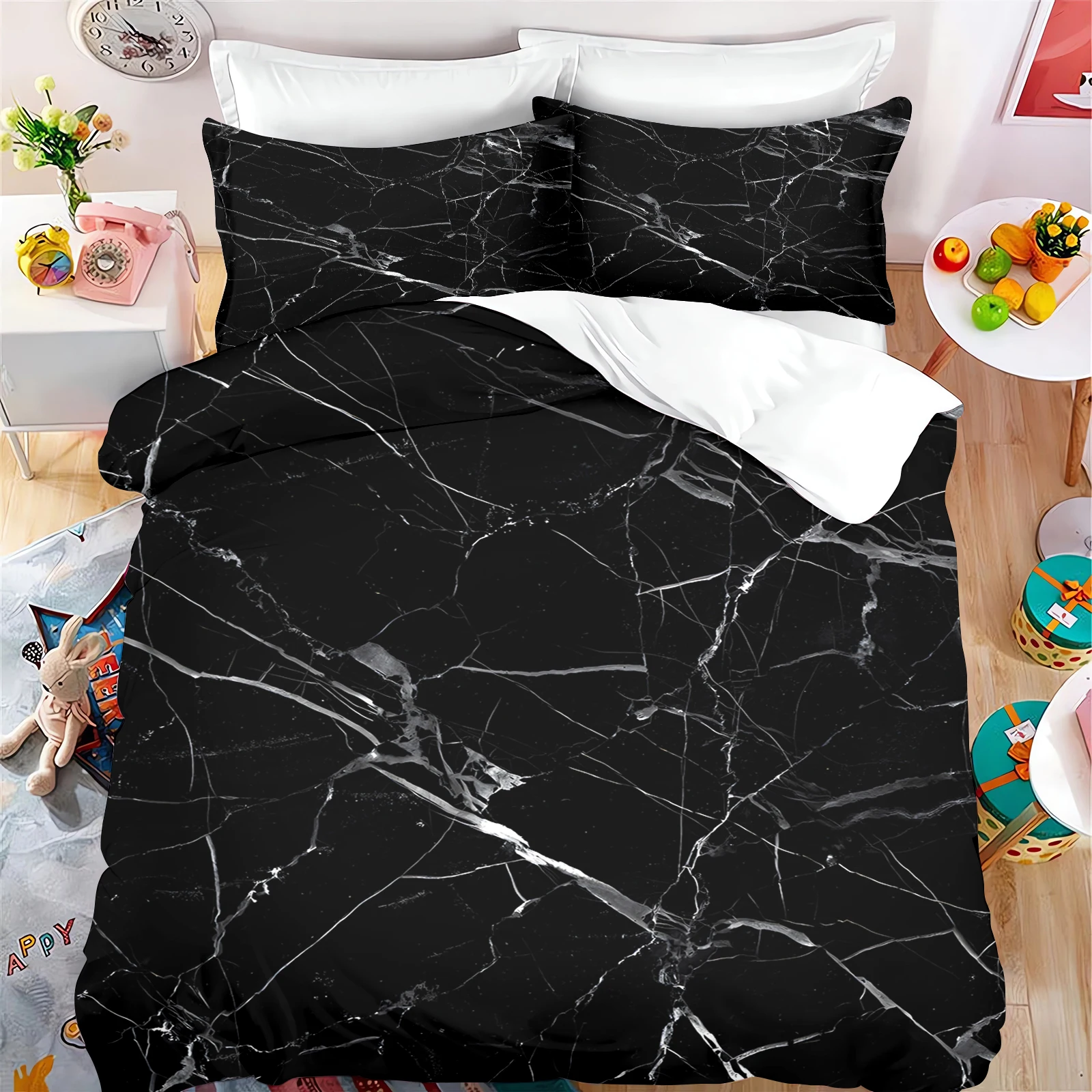 Luxury Black and Gold Marble Pattern Classic Gold Textured Duvet Cover Set Comforter Bedding Set King Size