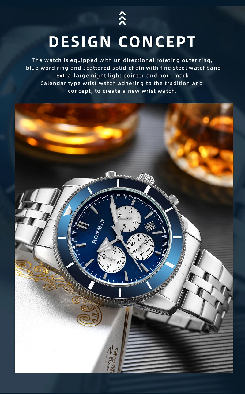 2023 New Men's Luxury Business Watch Stainless Steel Strap Waterproof Glow Shock Resistant Watch Holiday Gift