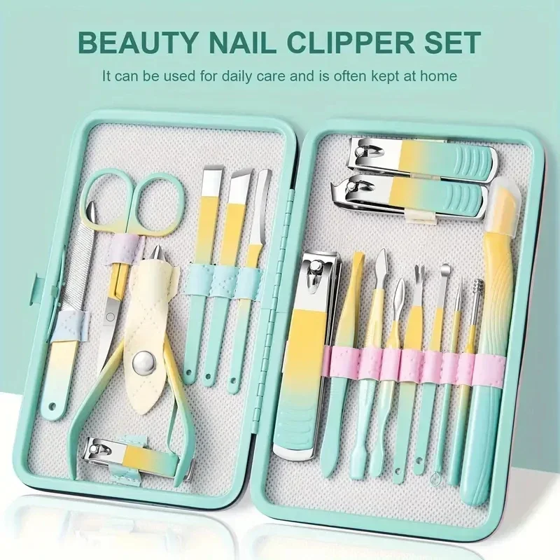 

7-18pcs Manicure Set Pedicure Sets Nail Clipper Stainless Steel Professional Nail Cutter Tools Travel Case Kit