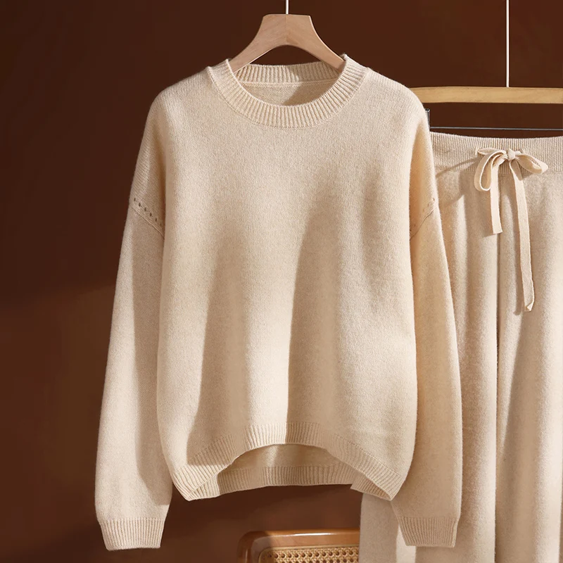 

Новинка 2026: Шикарный женский свитер из 100% мериносовой шерсти, однотонный, с круглым вырезом, свободного кроя, повседневный, для осени и зимы