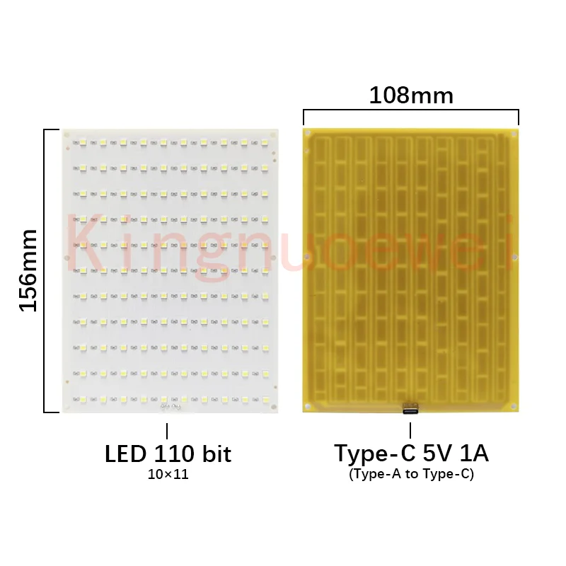 USB-C電源付きLED光源,低電圧ライトボード,互換性のある竹,10x11,110ビット,5v,1a,10個