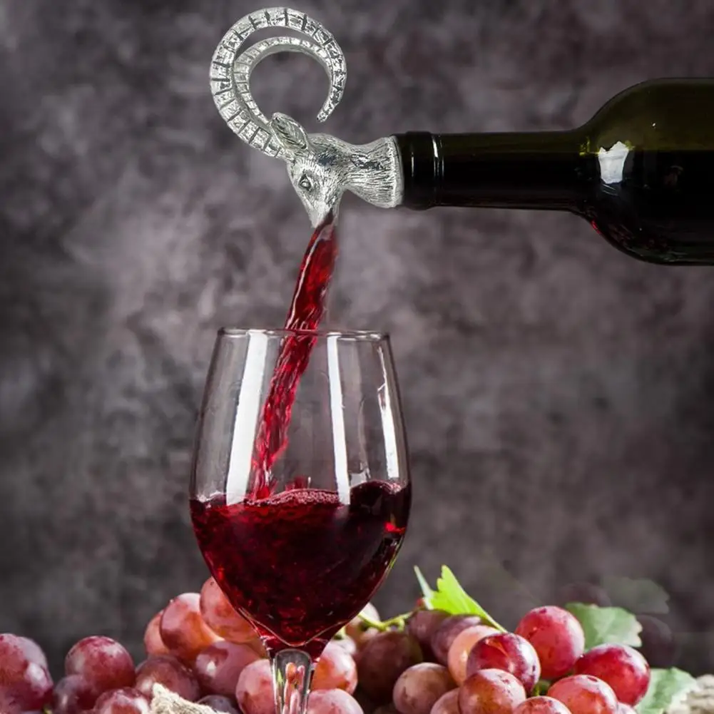 

Wine Bottle Stopper Food Grade Universal Fit Reusable Vintage Metal Antelope Head Champagne Pourer Decorative Bottle Topper