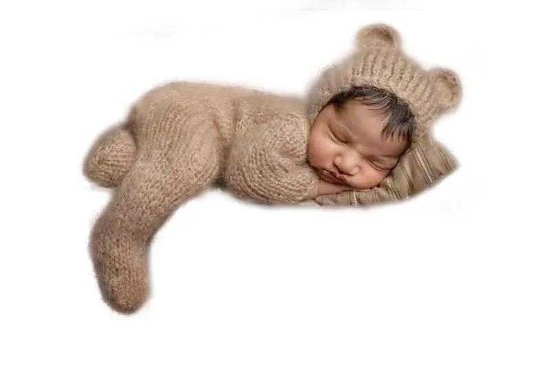 Mohair Wool Newborn Photography Props Baby Romper Costume Boy Girl Bear Bodysuits Outfit Photo Props Clothing Fotografia