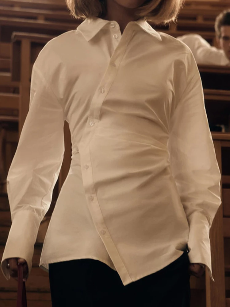 YERMORA white irregular button casual blouse for women lapel long sleeve loose new shirt fashion tide spring autumn 2025