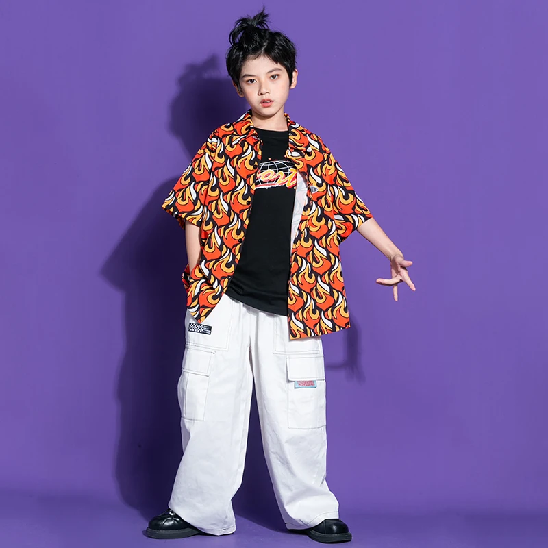 Kids Concert Hip Hop Dancing Clothing Print Shirt Tops Streetwear Baggy Sweat Pants For Girl Boy Jazz Dance Costume Clothes