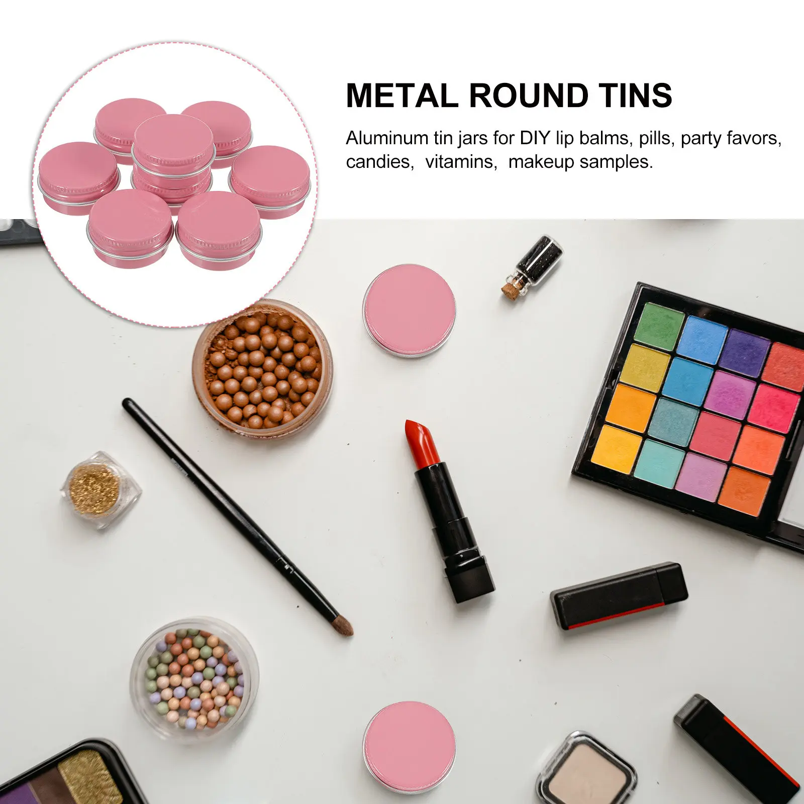 8Pcs Round Aluminum Tin Jars Empty Waterproof Lip Balm Containers for DIY Cosmetics Cream Making Travel Makeup Samples
