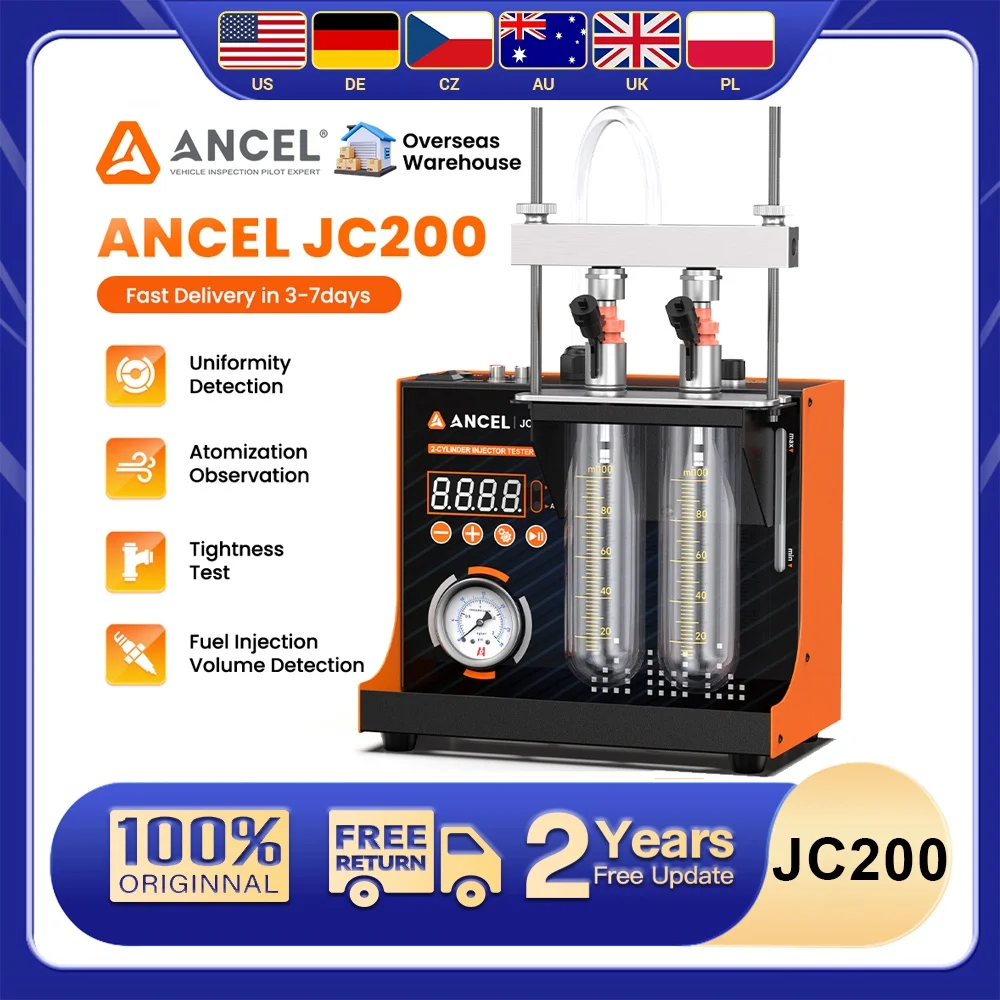 Dual Channel Injector Cleaner Machine with Air Pump ANCEL JC200 For 12V Lightweight Car Motocycle lnjector Cleaning Tools