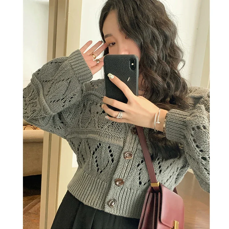 جديد ربيع الخريف موضة الجوف خارج سترة سترة قصيرة الخريف المرأة بلون الخامس الرقبة فضفاضة عادية محبوك