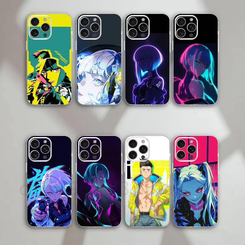 E-Edgerunners C-Cyberpun  for iPhone 17 16 15 11 12 13 14 Plus 15 Pro Max 13 mini 16e Ultra Thin Clear TPU Cover Bag