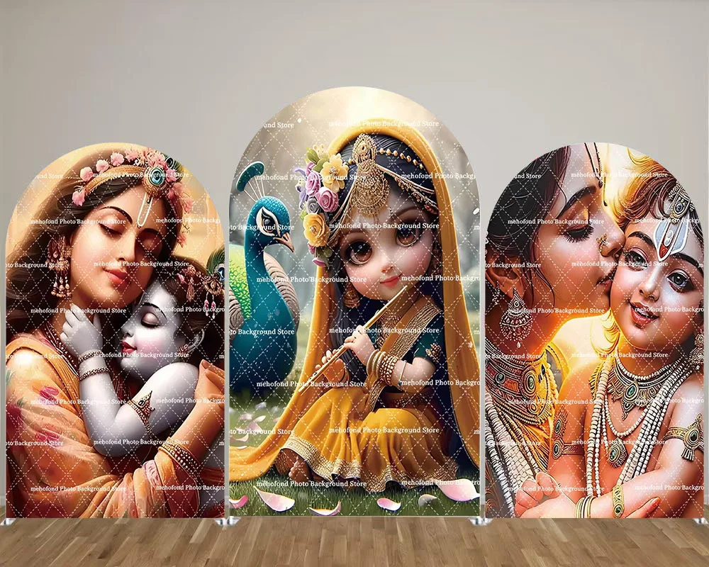 

Mehofond Krishna Theme Arch Backdrop Covers Yasodha Krishna Party Family Kids Birthday 2-sided Decor Chiara Background Cover