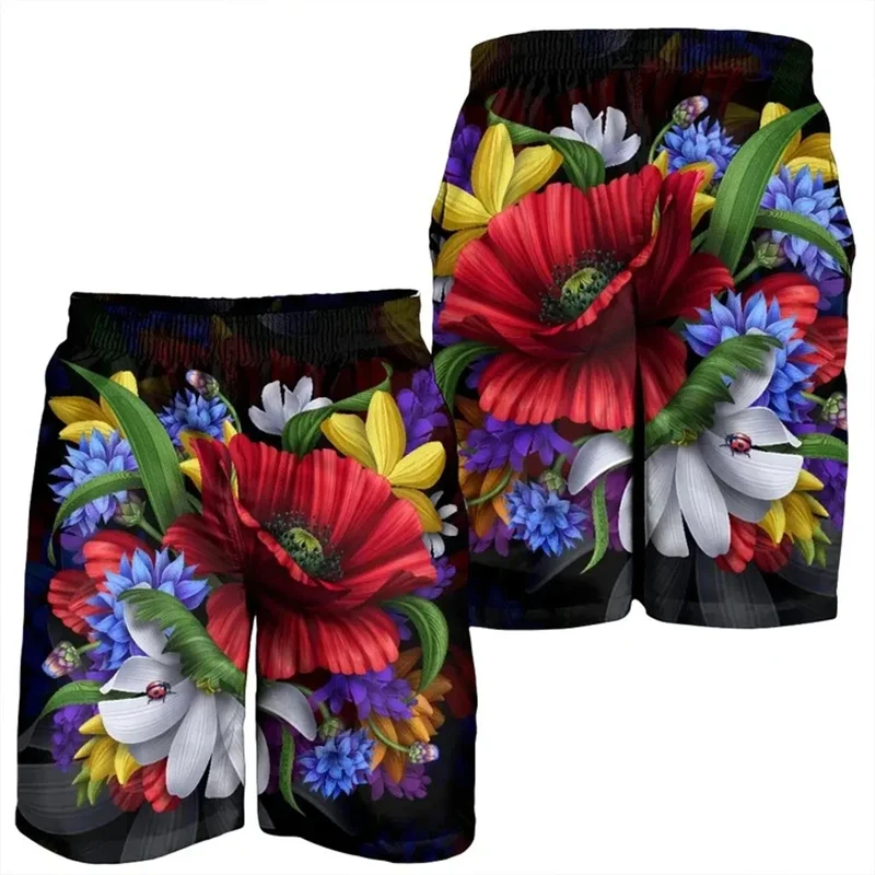 3D Print Hawaii Hibiscus Flower Beautiful Men's Shorts Women Vacation Beach Short Pants Floral Shorts Swim Trunks Board Short