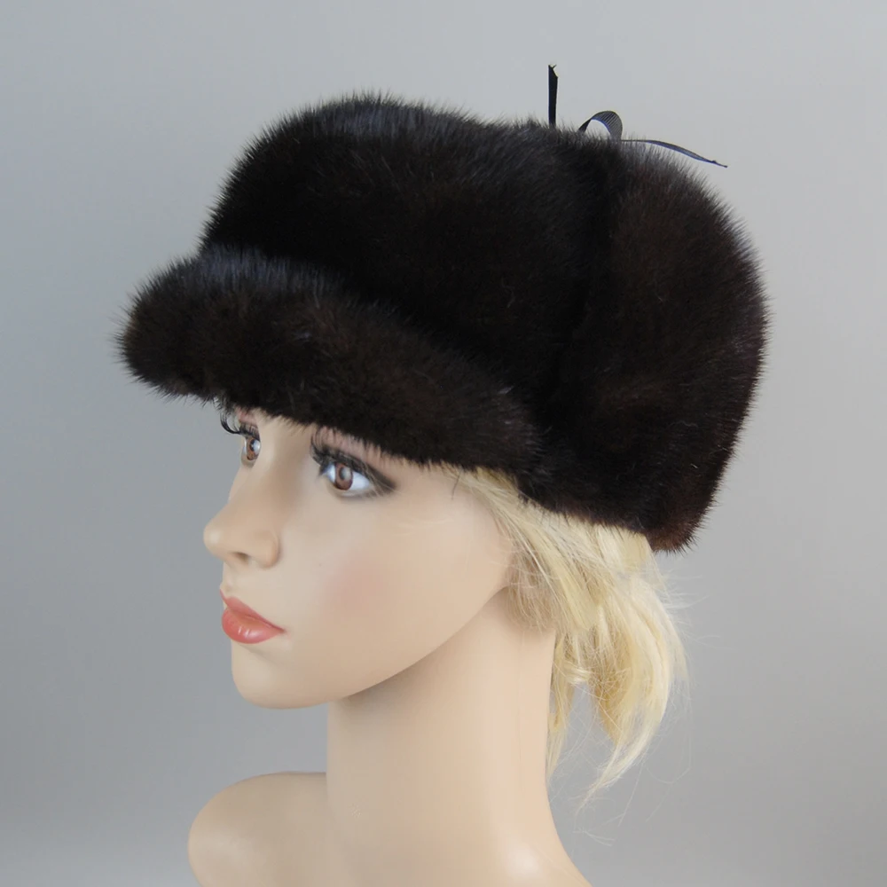 Mink Fur Cap Men Luxury Winter 100% Whole Marten Hair Genuine Mink Fur Bomber Hats Male Thick Ear Warm Brown/Black Gorras Hombre