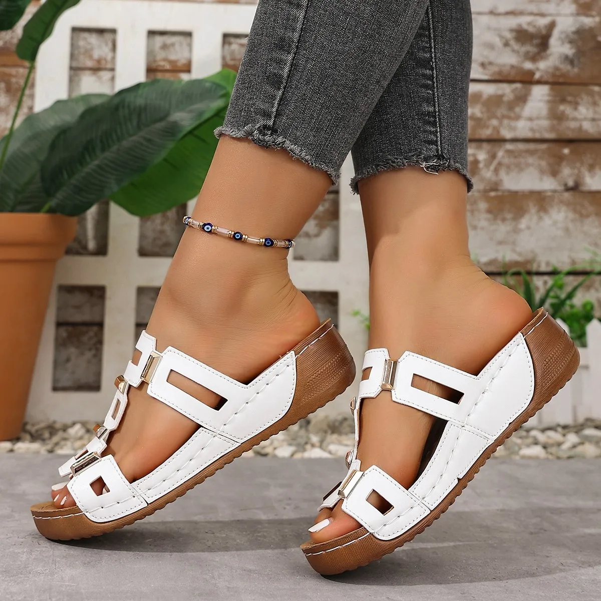 

Модные женские тапочки, базовые повседневные туфли без шнуровки на танкетке, женская однотонная летняя обувь на платформе в стиле ретро, большие размеры