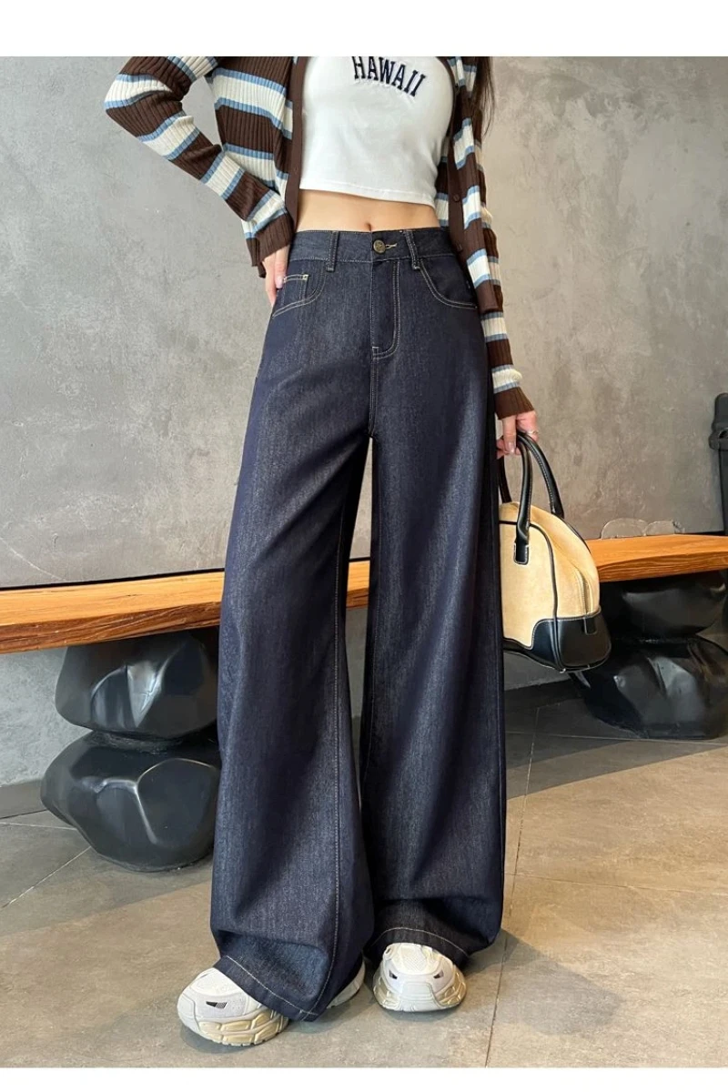 Pantalons larges en jean doublés en polaire pour femmes, pantalons amples chauds d'hiver pour femmes, confort, velours bleu, poche en peluche, pantalon en denim