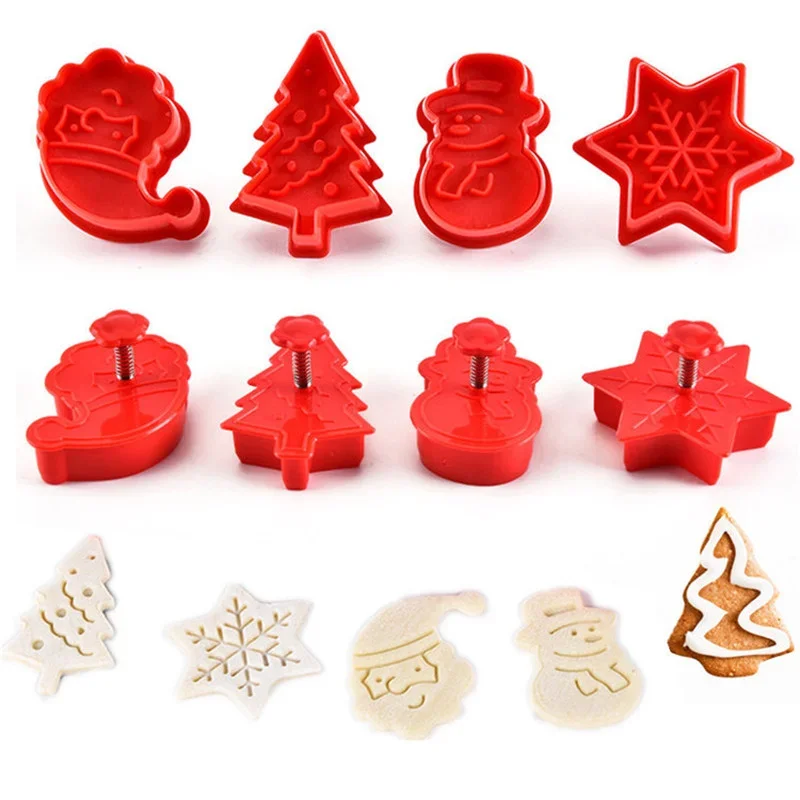 New 2026 4Pcs/set Christmas Series Cookie Baking Moulds Santa Claus Snowman Christmas Tree Star Snowflake Mold Biscuits Cutter