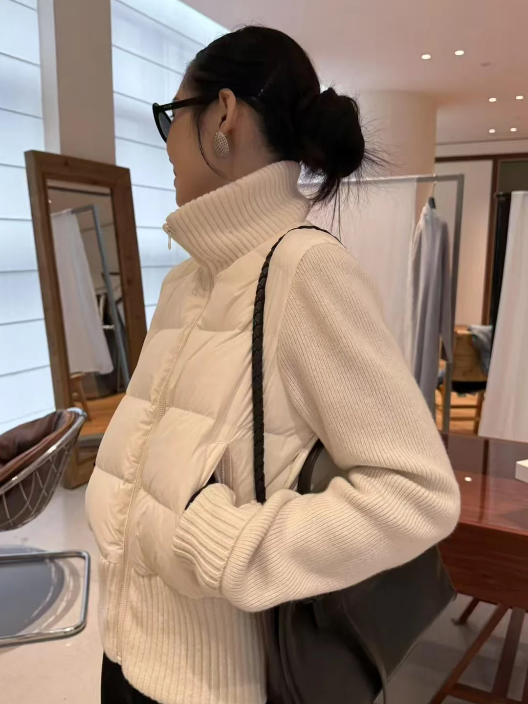 

Korean Sle High Collar Du down Jaet Women's Knitted Patchwork Warm Outerwear Autumn Winter New Arrival Aitu ow Design