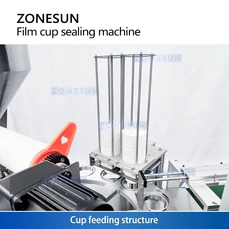 Zonesun Máquina automática de llenado y sellado de tazas Máquina de llenado de tazas rotativa Máquina de sellado de tazas de yogur ZS-AFS1800