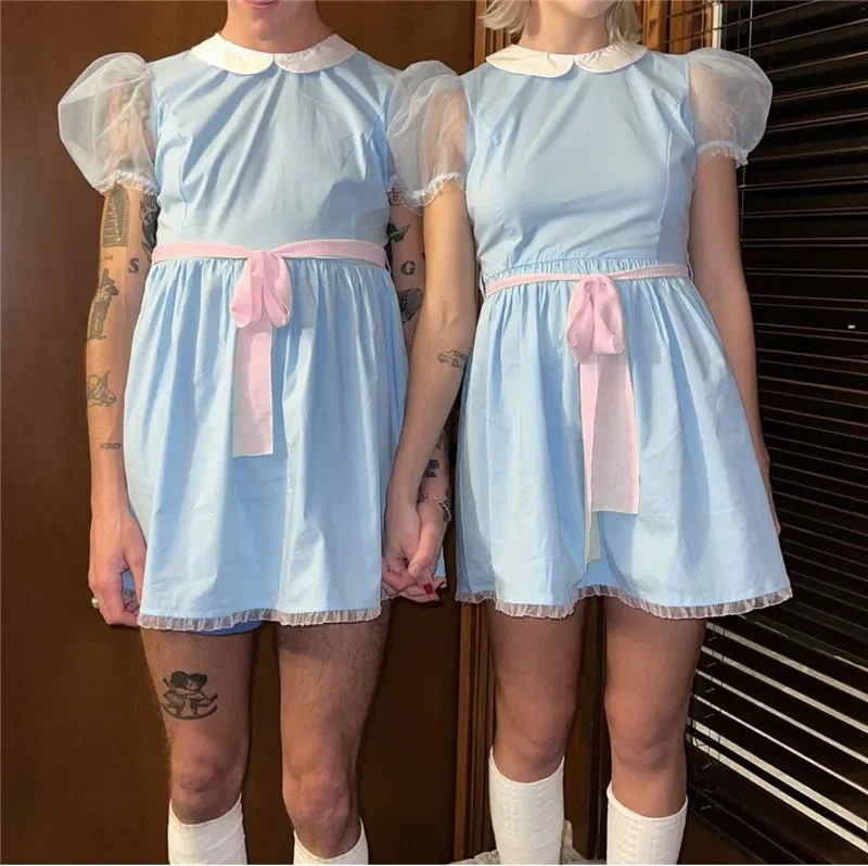 زاحف جرادي الساطع التوائم الفتيات تأثيري حلي الأزرق فستان بيبي دول وتتسابق زي هالوين فستان بتصميم حالم Y2k ملابس الحفلات