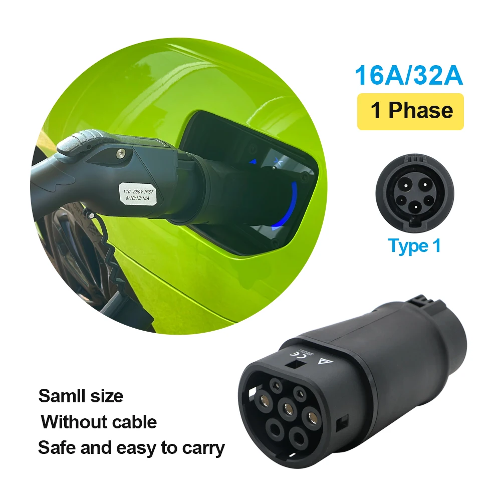 Kolanky EV Adapter Type1 to Type2 32A Single Phase Compatible with J1772 Charger for Electric Car with Type 2 Charging Socket