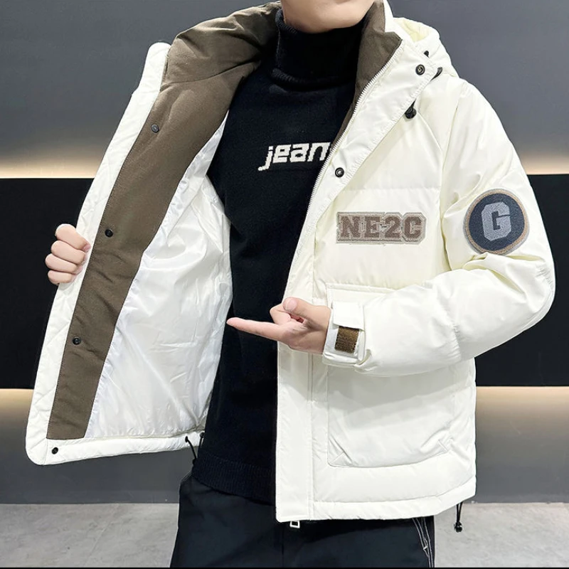 Winter New Men Down Jacket Male Hooded Korean Style Slim-Fitting Short Outcoat Trendy All-Match Casual Large Size Warm Outwear