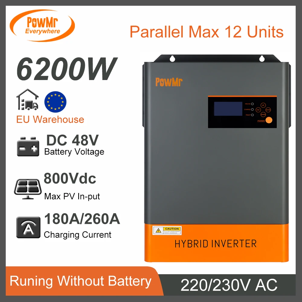 Powmr 6.2KW stejnosměrný 48V na 230V střídavého čistý sinus vlna solární hybridizace invertor postaven 120A MPPT nabít maxi PV 500V nahoře na 12 units v paralela